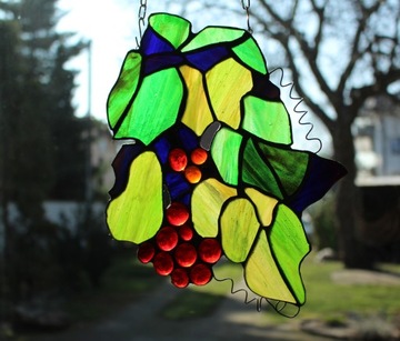 Витраж Тиффани виноград, красный виноград, винтаж, стеклянный виноград