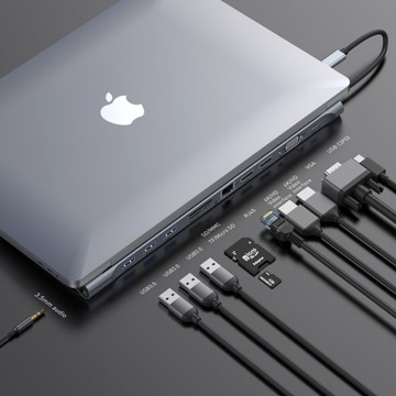 ДОК-СТАНЦИЯ АДАПТЕРА BASEUS концентратор 11 в 1 3xUSB-C 2xHDMI USB-C Rj45 Micro SD