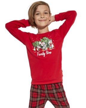 Piżama świąteczna chłopięca Cornette 966/137 Family Time r. 134/140 kratka