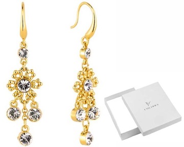 ZŁOTE KOLCZYKI DŁUGIE KRYSZTAŁKI SWAROVSKI KWIATY