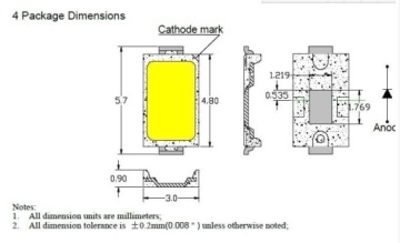 Светодиодный диод SMD 5730 Теплый Белый 50лм