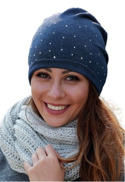 CZAPKA jesienna BEANIE z Cyrkoniami GRANAT Melanż