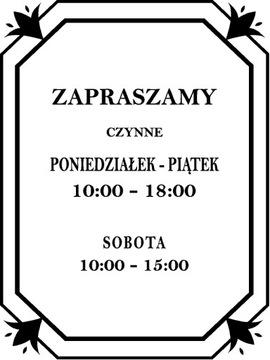 Naklejka Godziny Otwarcia Lokalu na Witrynę Szybę