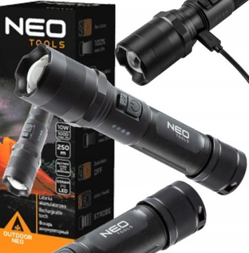 MOCNA LATARKA AKUMULATOROWA USB OSRAM LED 1000lm 3 TRYBY PRACY NEO TOOLS