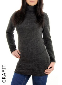 ЖЕНСКИЙ ДЛИННЫЙ ТЕПЛЫЙ СВИТЕР ДЛЯ ГОЛЬФА, ГРАФИТ L XL