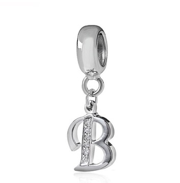 CHARMS ZAWIESZKA BEADS litera B cyrkonie S925