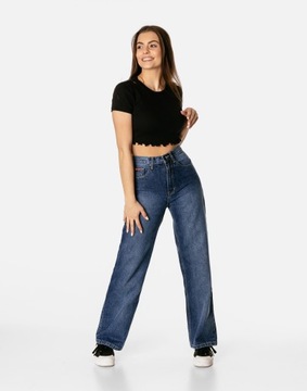 Szerokie Spodnie Szwedy Dzwony Jeans Damski J89 37