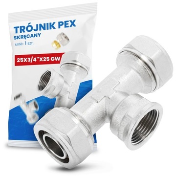 TRÓJNIK PEX 25x3/4 GW SKRĘCANY ZŁĄCZE RUR ROZDZIELACZ OGRZEWANIA PODŁOGÓWKI