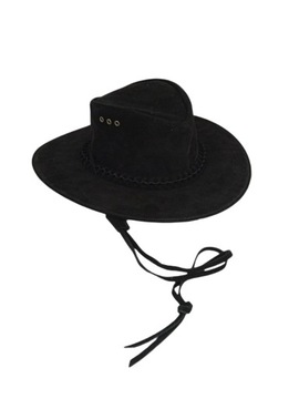 ЧЕРНАЯ КОЖАНАЯ ШЛЯПА НА РЕМЕНКАХ - РАЗМЕР XL