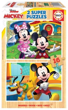 Educa Puzzle 2 x 16 Myszka Miki Minnie drewniane