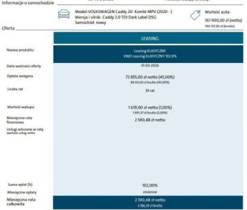 Volkswagen Caddy V Caddy 2.0 TDI 122KM 2026 Volkswagen Caddy Edition 2.0 TDI 122 KM DSG 2.0 Diesel 122KM, zdjęcie 1