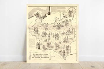 Stara MAPA Polski 1939 Polskie Stroje Ludowe