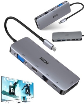 Hub Usb-c dokovací stanice pro notebook Hp pro 2 monitory, rozšíření obrazu