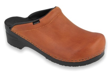 Oryginalne CHODAKI skóra NUBUK brąz camel spody guma PU r. 44