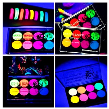 FARBY ŚWIECĄCE ZMYWALNE FLUORESCENCYJNY MAKIJAŻ 8KOLORÓW DO CIAŁA NA TWARZ