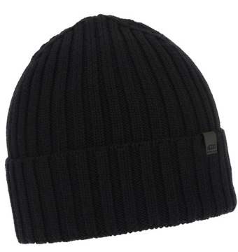 100% WEŁNA MERINO czarna CZAPKA MĘSKA ZIMOWA ciepła PRĄŻEK