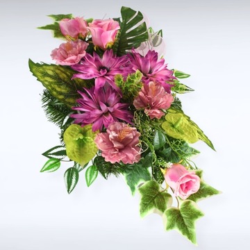 STROIK NA CMENTARZ KOMPOZYCJA KWIATOWA Dekoracja Róże Wiązanka +TOPPER