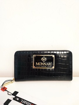 Monnari portfel skórzany czarny lakierowany design