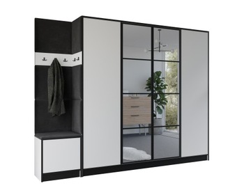 Garderoba NILO PLUS 4D siedzisko panele tapicerowane lustro PUSH TO OPEN