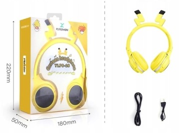 Słuchawki nauszne ŚWIECĄCE USZY LED PIKACHU DZIECI