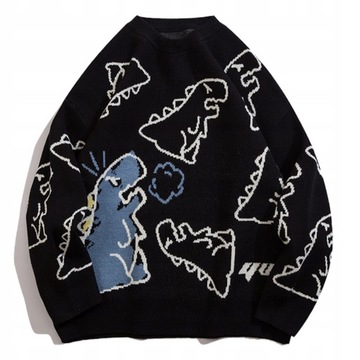 Свободный свитер Streetwear с рисунком динозавра