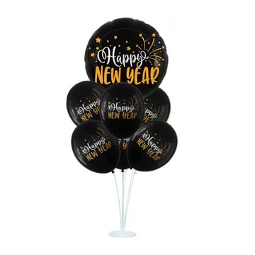 ZESTAW BALONY SYLWESTER HAPPY NEW YEAR 7SZT+STOJAK NA BALONY