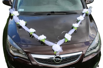 Dekoracja na samochód szarfa BIAŁA stroik ozdoba auta na ślub 24H