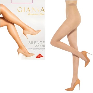 GIANNA RAJSTOPY DAMSKIE CIENKIE 20 DEN SILENCE PREMIUM VISONE BEŻOWE L-4