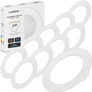 10x PANEL plafon sufitowy LED PODTYNKOWY OKRĄGŁY 6W 540lm Niemruga CCD SLIM