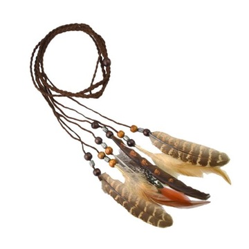 2хПлетеная бархатная повязка на голову в стиле бохо с цыганскими перьями 2 шт.