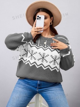 SHEIN CURVE SWETER DAMSKI SZARO-BIAŁY WE WZÓR KLASYCZNY 2XL 678