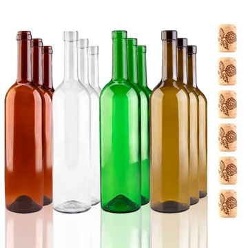 15SZT BUTELKI DO WINA 0,75L WINO 3 KOLORY + KORKI!