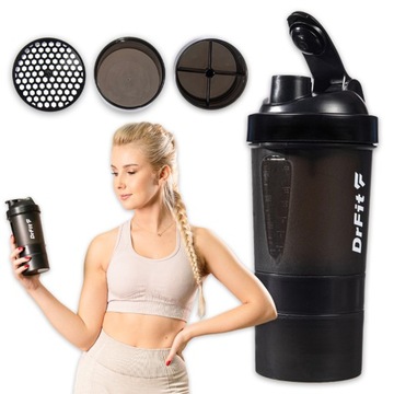 Bidon Profesjonalny Shaker Zestaw do Odżywek Białkowych DrFit 500ml Czarny