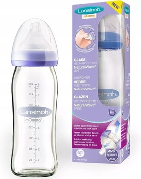 LANSINOH BUTELKA SZKLANA SMOCZEK 240ml NaturalWave