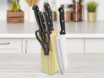 ДЕРЕВЯННАЯ ПОДСТАВКА ДЛЯ НОЖЕЙ КУХОННЫЙ ОРГАНАЙЗЕР ПОДСТАВКА НА 6 НОЖЕЙ + НОЖНИЦЫ