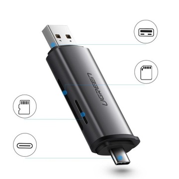 АДАПТЕР UGREEN КАРТРИДЕР USB 3.0 USB-C SD microSD SDHC TF PLUG&PLAY
