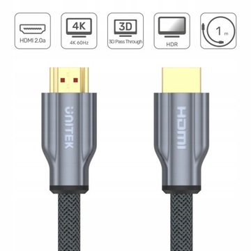 Kabel HDMI-HDMI 1M 2.0 Unitek oplot ; Y-C136RGY