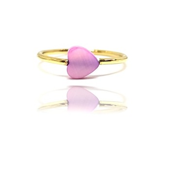 Złoty pierścionek z masy perłowej z różowym sercem serce srebro 925