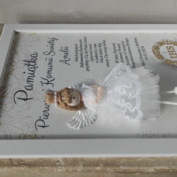 Prezent od chrzestnej Pamiątka I Komunii Św. anioł aniołek ramka 3d prezent