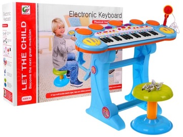 KEYBOARD DLA DZIECI + stołeczek + stojak + perkusja + mikrofon