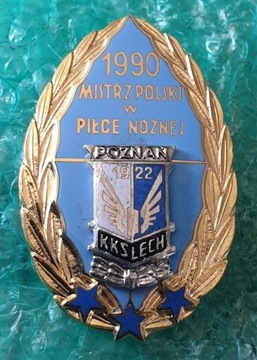 ODZNAKA KKS LECH POZNAŃ MISTRZ POLSKI 1990 ODWROTNY KOLOR
