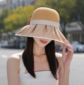ШЛЯПА СОЛНЦЕЗАЩИТНАЯ ЖЕНСКАЯ С УФ-ЗАЩИТОЙ, СОЛОМА ПЛЯЖНАЯ ЛЕТОМ