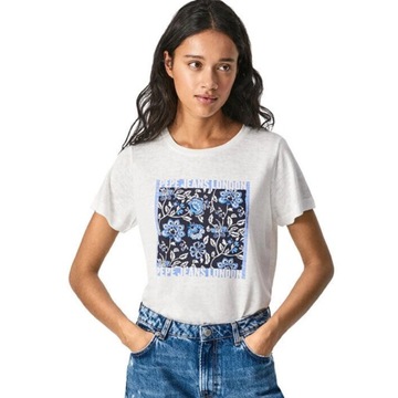 Koszulka PEPE JEANS damska z nadrukiem t-shirt biała regular fit XS