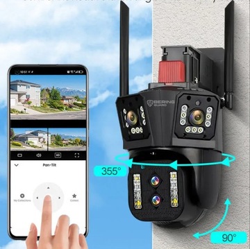 ТРОЙНАЯ ПАНОРАМНАЯ КАМЕРА НАБЛЮДЕНИЯ 6MPX LAN WiFi Zoom x 10