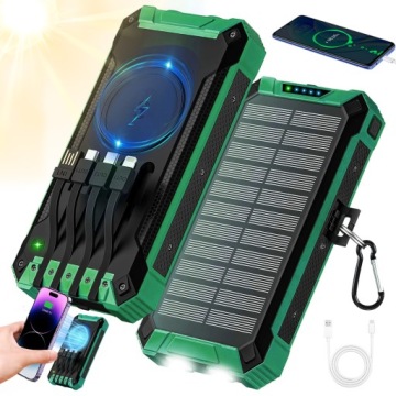Solární Powerbanka 26800MAH Bezdrátové Nabíjení Indukční Led Svítilna
