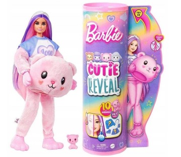 Barbie Cutie Reveal Lalka Barbie Różowy miś + zwierzątko HKR04
