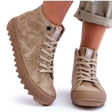 CIEPŁE WYSOKIE TRAMPKI BIG STAR GG274071 BEŻOWE 37