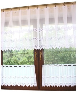 Кухонная штора Заздростка белая, Вуаль с вышивкой, высота 90 см