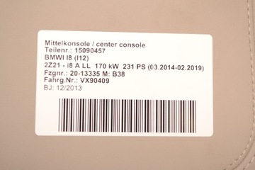BMW I8 I12 2014 LHD KONZOLA STŘEDNÍ  LOKETNÍ OPĚRKA SKŘÍŇKA 9290554