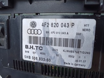 AUDI A6 C6 PANEL KLIMATIZACE VENTILACE 4F2820043P